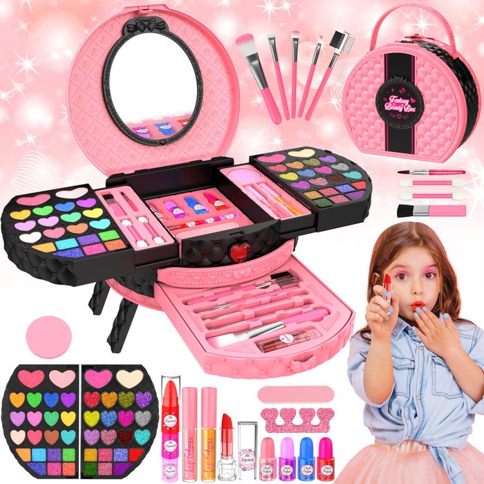 Kids Makeup Kit for Girl, 66 Pcs Washable Makeup Set for Little Girls, Real Cosmetic Set Pretend Play Makeup Toy Beauty Set Christmas & Birthday Gift Age 3 4 5 6 7 8 9+ Year Old Kids Toddler Toys