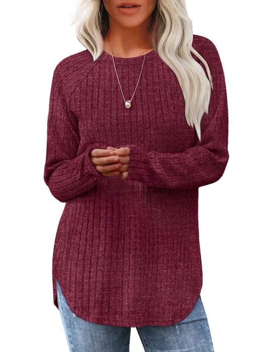 Saloogoe Tunic Tops to Wear with Leggings 2024 Long Sleeve Shirts for Women Dressy Tops Christmas Sweaters Winter Cute Red XL