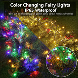 Joomer Color Change Christmas Lights 72ft x 2 Pack 200 LED 11 Modes Solar String Lights Waterproof Twinkle Fairy Lights for Garden, Patio, Fence, Balcony, Outdoors (Warm white to Multicolor)