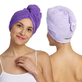 Turbie Twist Microfiber Hair Towel Wrap - for Women, Men & Kids - Travel & Bathroom Essential - Quick Dry Hair Turban for Curly, Long & Thick Hair - 2 Pack (Dark Purple, Light Purple)