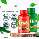 POWERED X PLANTS Fruits & Veggies Capsules - Natural Superfood Packed with Vitamins & Minerals - Fruit & Vegetable Supplements for Adults Pack of 2, 90 Capsules Each