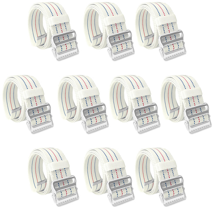 ASA TECHMED 10 Pack Cotton Soft Transfer Gait Belt with Metal Buckle and Belt Loop Holder for Walking, Belt Support Hold - Homecare, Caregiver, Nurse, Therapist 60 Inch, White
