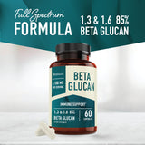 Beta Glucan Supplement 1100mg for Immunity, Skin & Gut Support | 1,3D & 1,6 Beta Glucans Extra Strength Formula | 85% Concentrated & Over 500mg Per Capsule | Non-GMO, Vegan, Gluten-Free 60ct