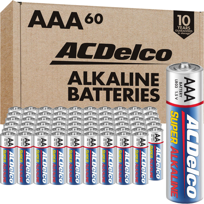 ACDelco 60-Count Triple AAA Batteries, Maximum Power Super Alkaline Battery, 10-Year Shelf Life, Reclosable Packaging