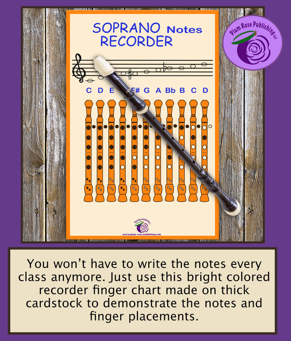 PLUM ROSE Rainbow Recorder Finger Chart (11x17) Recorder Learn to Play - Play the Recorder (Orange)