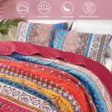 WONGS BEDDING Boho Quilt Set Queen Size, Bohemian Stripe 3 Pieces Christmas Quilts Bedspread Set Lightweight Microfiber All Season Bedding Coverlet Set for Queen Bed (96"x90")