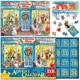 Advent Calendar 2024 Christmas Jigsaw Puzzle - 1008 Pieces 24 Days of Countdown Calendar Christmas Emporium Puzzle Family Game Puzzles for Christmas Gift Toys Teens Adult