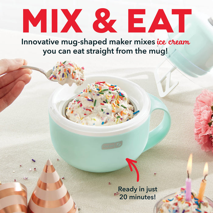 DASH My Mug Ice Cream Maker Machine (Aqua): Multi-Purpose Soft Serve Ice Cream Machine with (2) Bowls for Homemade Gelato, Sorbet, Frozen Yogurt, Built-In Ingredient Chute, Easy to Clean and Store