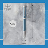 PARKER IM Fountain Pen | Premium Blue Grey with Chrome Trim | Medium Point with Blue Ink Cartridge | Gift Box