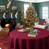 Biscaynebay Textured Fabric Christmas Tablecloths Round 70", Burgundy Water Resistant Tablecloths for Dining, Kitchen, Wedding, Parties etc Machine Washable