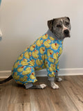 Tooth and Honey Pit Bull Pajamas/Rubber Duck Print/Lightweight Pullover Pajamas/Full Coverage Dog pjs/Yellow with Grey Trim