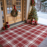 GENIMO Christmas Outdoor Rug for Patio Clearance, 5'x8' Waterproof Mat, Reversible Plastic Straw Camping Rugs for Christmas Party Holiday, Rv, Deck, Camper, Balcony, Backyard, Red & White