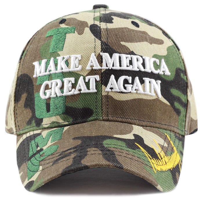 The Hat Depot Original Exclusive Donald Trump 2020 "Keep America Great/Make America Great Again 3D Signature Cap (5. MAGA-Wood Camo)