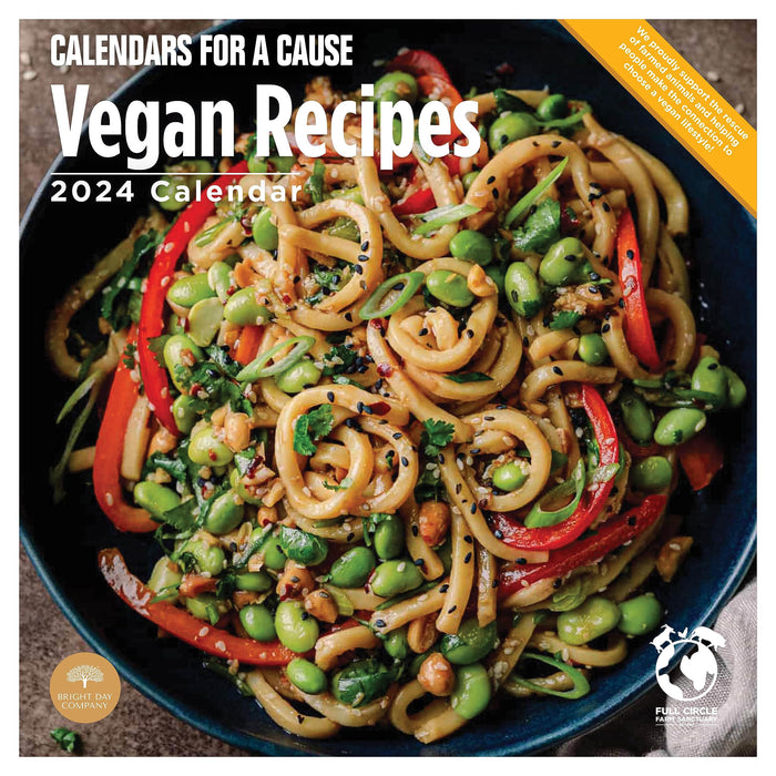 2024 Vegan Recipes Monthly Wall Calendar by Bright Day, Calendars For a Cause, 12 x 12 Inch, Plastic Free Packaging, Health and Wellness Gift Cooking Foodie Spices