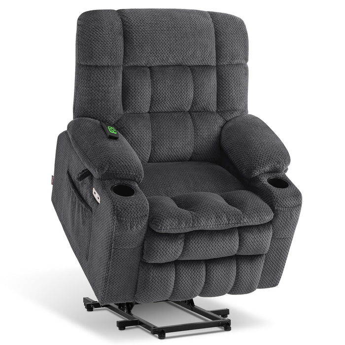 MCombo Small Dual Motor Power Lift Recliner Chair Sofa with Massage and Heat for Elderly People Petite, Infinite Position, USB Ports, Fabric 7893 (Small-Regular, Dark Gray)