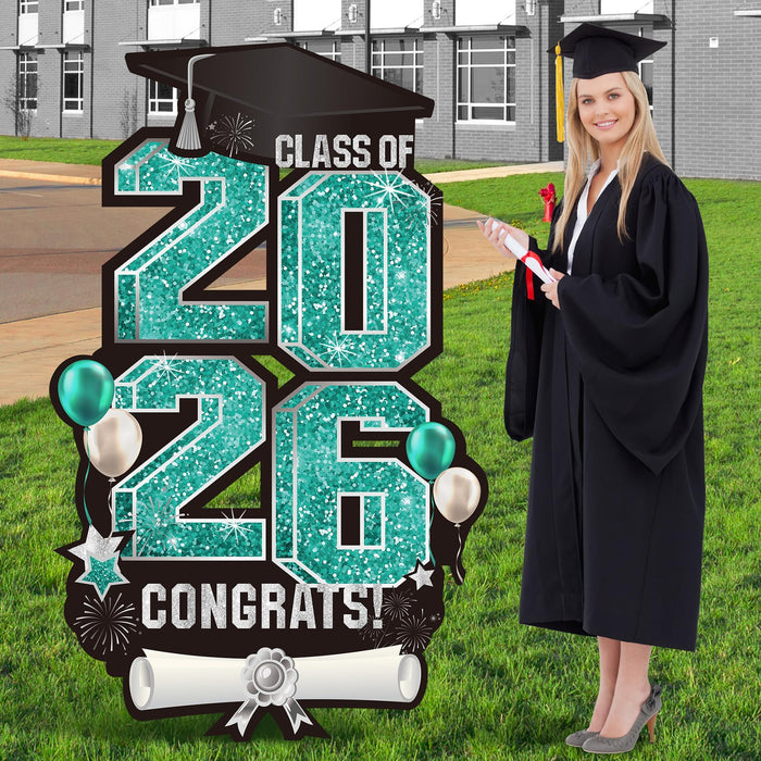 Vivantia 2026 Extra Large 47.2 Inch Graduation Yard Sign Congrats Grad Lawn Yard Decor Class of 2026 DIY Name Yard Sign with Metal Stakes for College High School Grad Outdoor Party Supplies, Teal