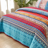 WONGS BEDDING Boho Quilt Set Queen Size, Bohemian Stripe 3 Pieces Christmas Quilts Bedspread Set Lightweight Microfiber All Season Bedding Coverlet Set for Queen Bed (96"x90")