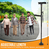 VIVA CARE Walking Cane with Light & Alarm - Foldable, Adjustable, Lightweight, for Balance & Stability for Adults, Seniors, & Injured. [Black]