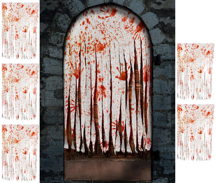 Watayo 5 Pcs Halloween Door Curtain Decorations - 65 x 39 Inch Bloody Handprint Doorway Curtain - Scary Creepy Curtain Cloth for Halloween Party Haunted House Decoration
