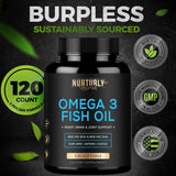 Omega 3 Fish Oil 2000mg, 800mg EPA and 600mg DHA - Enteric Coated and Burpless - Supports Joint, Brain, and Heart - Burpless, Non-GMO, 3rd Party Lab Tested and NSF Certified - 120 Softgels