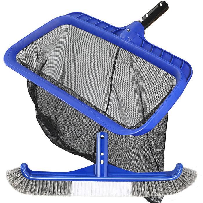 Pool Brush Head & Fine Mesh Pool Skimmer Kit，17" Pool Brushes for Cleaning Pool Wall， Reinforced Frame Pool Net Leaf Skimmer Cleaning Tool with Deep Fine Nylon Mesh Net Bag for Fast Cleaning