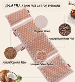 UNMERA Acupressure Mat and Pillow Set,Natural Premium Linen & Coconut Fiber Filling,FSA/HSA Eligible,for Back/Neck Pain Relief, Sciatic, Headache and Muscle Relaxation, Comes with Carrying Bag