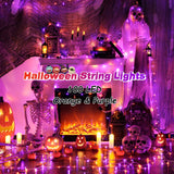 JMEXSUSS 33 FT 100 LED Halloween String Lights Indoor, Orange and Purple Halloween Lights Clear Wire, 8 Modes Outdoor Waterproof Christmas String Lights Plug in for Halloween Decorations Christmas