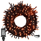 Twinkle Star 300 LED Halloween Fairy String Lights, 98.5ft Outdoor Light Plug In with 8 Lighting Mode, Waterproof Black Wire Mini Lights Christmas Holiday Wedding Party Patio Tree Decorations (Orange)