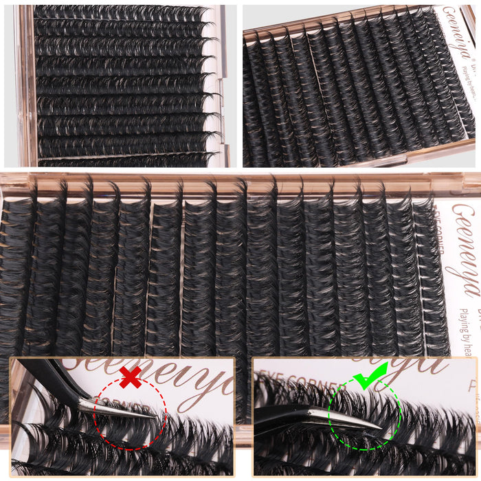Geeneiya Volume Lash Clusters Kit DIY Lash Extension Kit D Eyelash Extensions with Lash Bond and Seal Tweezers,10-14mm Eye Corner Eyelashes and 16-18MM Cluster Lashes 300Pcs