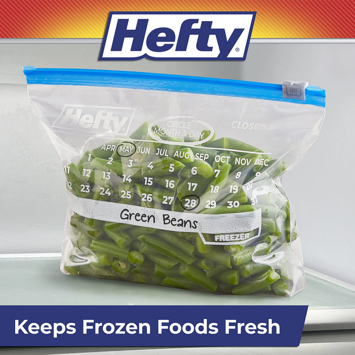 Hefty Calendar Slider Quart Freezer Bags, 1 Quart Slider Bags, Stand and Fill Expandable Bottom, Helps Prevent Freezer Burn, Freezer Bags Quart Size, 140 Total Bags, 35 Count (Pack of 4)