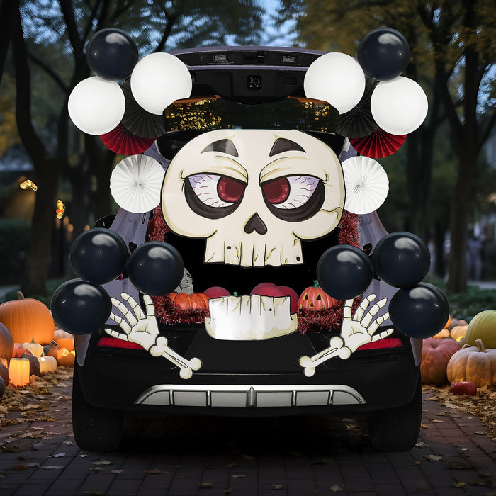 JOYIN Halloween Trunk or Treat Car Decorations Kit with Skeleton Design, Car Archway Garage Decoration a Set of Skeleton Paper Board Balloons and Tinsel Streamer Garland Halloween Decorations Outside