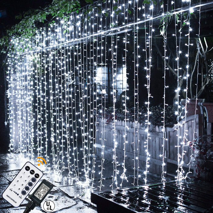 MAGGIFT 304 LED Curtain String Lights, 9.8 x 9.8 ft, 8 Modes Plug in Fairy String Light with Remote Control, Christmas, Backdrop for Indoor Outdoor Bedroom Window Wedding Party Decoration, Cool White