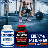 Arazo Nutrition Premium L Arginine - 1340mg Nitric Oxide Booster with L-Citrulline & Essential Amino Acids for Muscle Gain and Energy - Powerful NO Booster to Train Longer & Harder – 60 Capsules