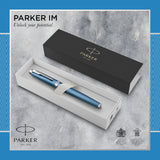 PARKER IM Fountain Pen | Premium Blue Grey with Chrome Trim | Medium Point with Blue Ink Cartridge | Gift Box