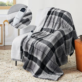 Bedsure Plaid Heated Throw Blanket -Flannel Sherpa Electric Blanket with Grey Plaid Pattern, Christmas Heating Blanket as a Gift, with 6 Heating Levels, 4 Time Settings, 3-Hour Auto-Off (50"x60")