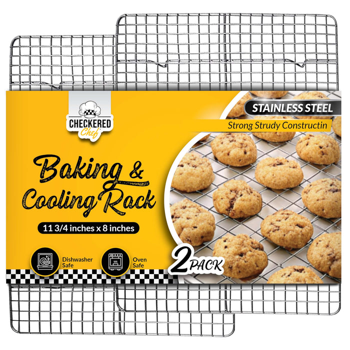 Checkered Chef Cooling Rack for Cooking and Baking - 8” x 11 ¾" Set of 2 Stainless Steel, Oven Safe Grid Wire Cookie Cooling Racks