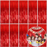 10 Pack Foil Curtain Backdrop Red Metallic Tinsel Foil Fringe Curtains Photo Booth Props for Birthday Wedding Engagement Baby Shower Bachelorette Christmas Holiday Celebration Party Decorations