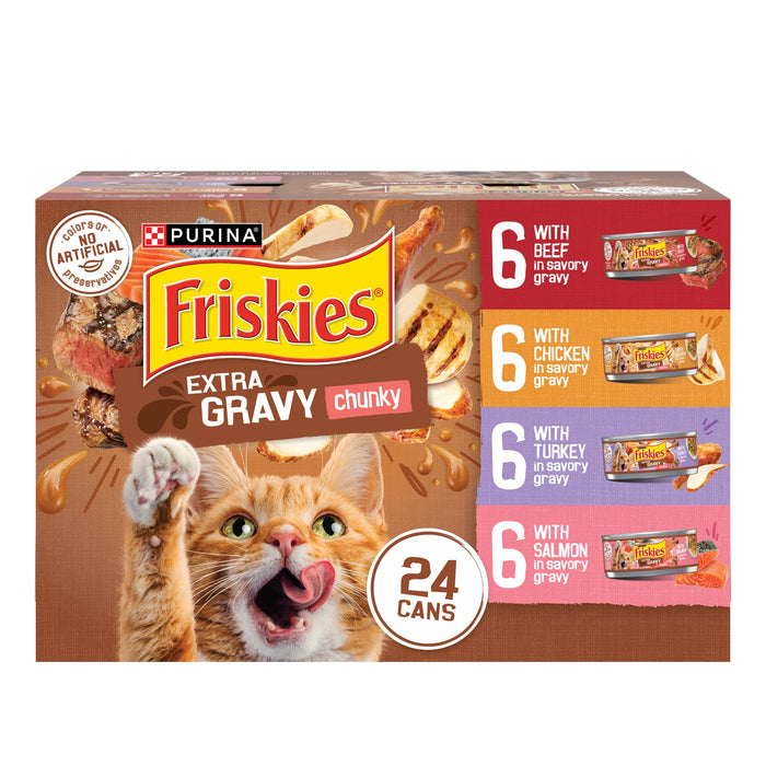 Purina Friskies Extra Gravy Wet Cat Food Chunky Variety, (24) 5.5 oz. Cans