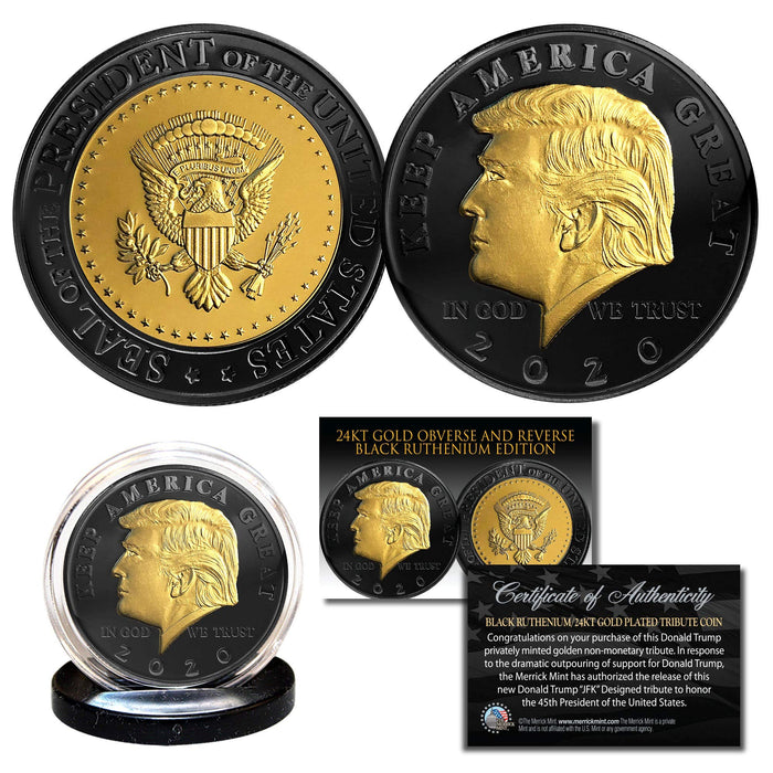 Donald Trump '20 Keep America Great Black Ruthenium & 24K Gold Tribute Coin wCOA