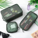 Weewooday 4 Pcs Mesh Makeup Bag Mesh Cosmetic Bag Travel Toiletry Bag Pouch with Zipper Mini Portable Makeup Cosmetic Travel Toiletry Purse Bag for Daily Accessories (Olive Green,Small, Large, Medium)