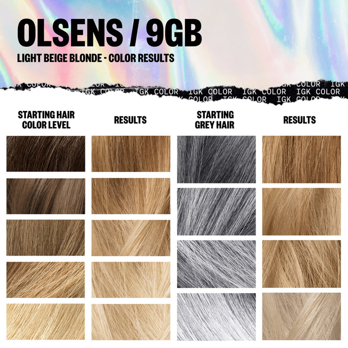 IGK Permanent Color Kit OLSENS - Light Beige Blonde 9GB | Easy Application + Strengthen + Shine | Vegan + Cruelty Free + Ammonia Free | 4.75 Oz