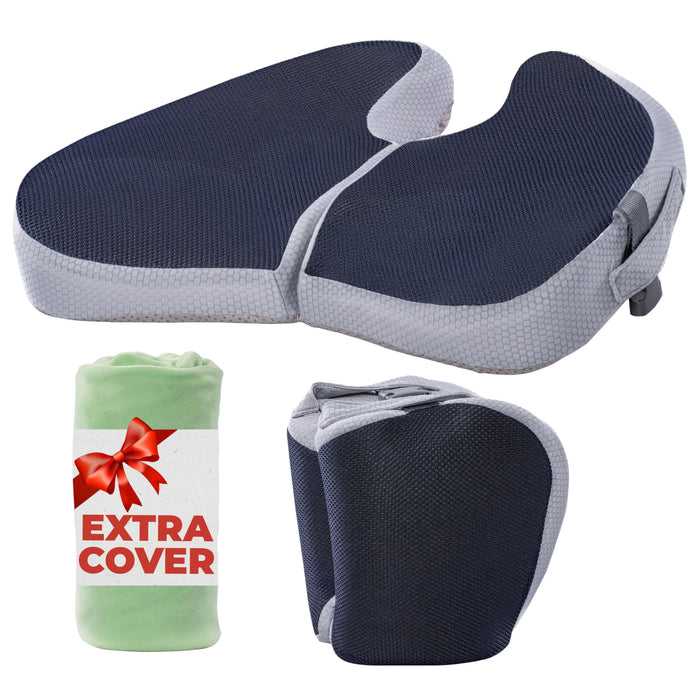 EliteCozy Foldable Non-Slip Orthopedic Hemorrhoid Pain Relief Memory Foam Seat Cushion with Extra Cover -Tailbone, Sciatica, Hip, Back Support Long Sitting Office Chair, Car Seats, Home, Yoga & Travel