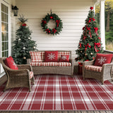 GENIMO Christmas Outdoor Rug for Patio Clearance, 5'x8' Waterproof Mat, Reversible Plastic Straw Camping Rugs for Christmas Party Holiday, Rv, Deck, Camper, Balcony, Backyard, Red & White