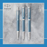 PARKER IM Fountain Pen | Premium Blue Grey with Chrome Trim | Medium Point with Blue Ink Cartridge | Gift Box