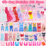 Doll Clothes Closet and Accessories - Baby Doll Wardrobe with 102 Pcs 11.5 Inch Kids Dolls Colthes Toy Included Wedding Dress, Dress Outfits Tops,Christmas & Birthday Gifts for Girls Age 5 6 7 8 9 10