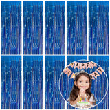 10 Pack Foil Curtain Backdrop Blue Metallic Tinsel Foil Fringe Curtains Photo Booth Props for Birthday Wedding Engagement Baby Shower Bachelorette Christmas Holiday Celebration Party Decorations