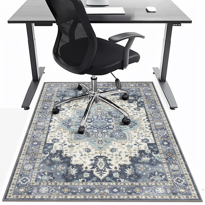 48"x60" Office Chair Mat for Hardwood Tile Floor, Under Desk Carpet Protector for Rolling Computer Chair Mat, Machine Washable Area Rug, Anti-Slip 1/5" Thick Low Pile Thin Vinyl Floor Mat, Navy
