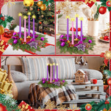 Lyrow 5 Pcs Christmas Ribbon Advent Wreath Set, 15.7 Inches Traditional Purple Ribbon Christmas Advent Wreath with 4 Pcs Xmas Candles Decorations for Advent Calendar Season Candle Holder Centerpiece