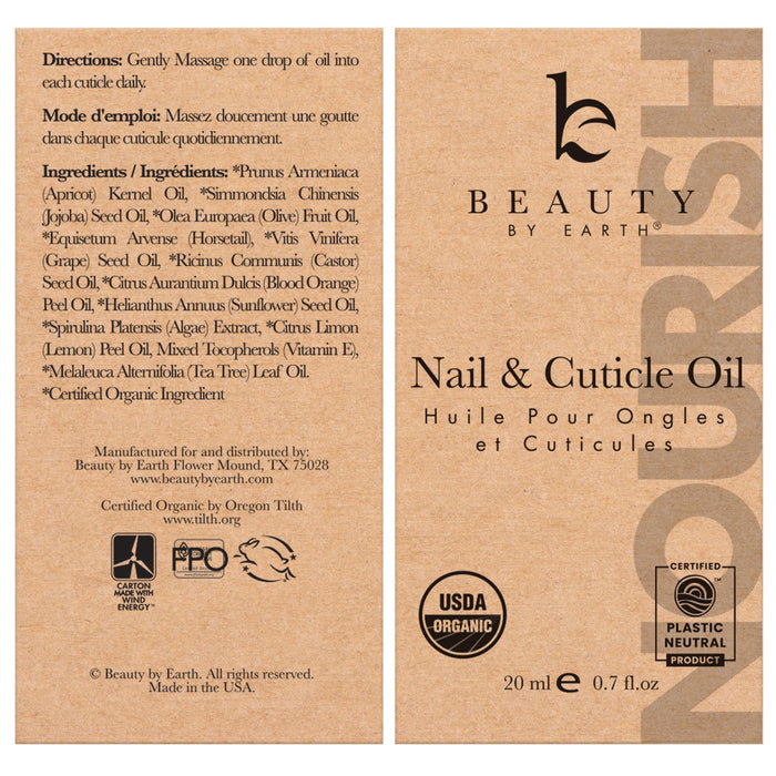 Beauty by Earth Organic Nail and Cuticle Oil - USA Made Nail Oil for Growth and Strength, Nail Treatment for Damaged Nails, Cuticle Repair and Nail Care