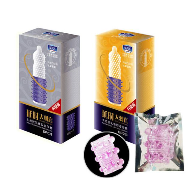 6Pcs Adult-Sensitive-Orgasm Latex Condoms Dotted Ribbed Stimulate Vaginal Hot